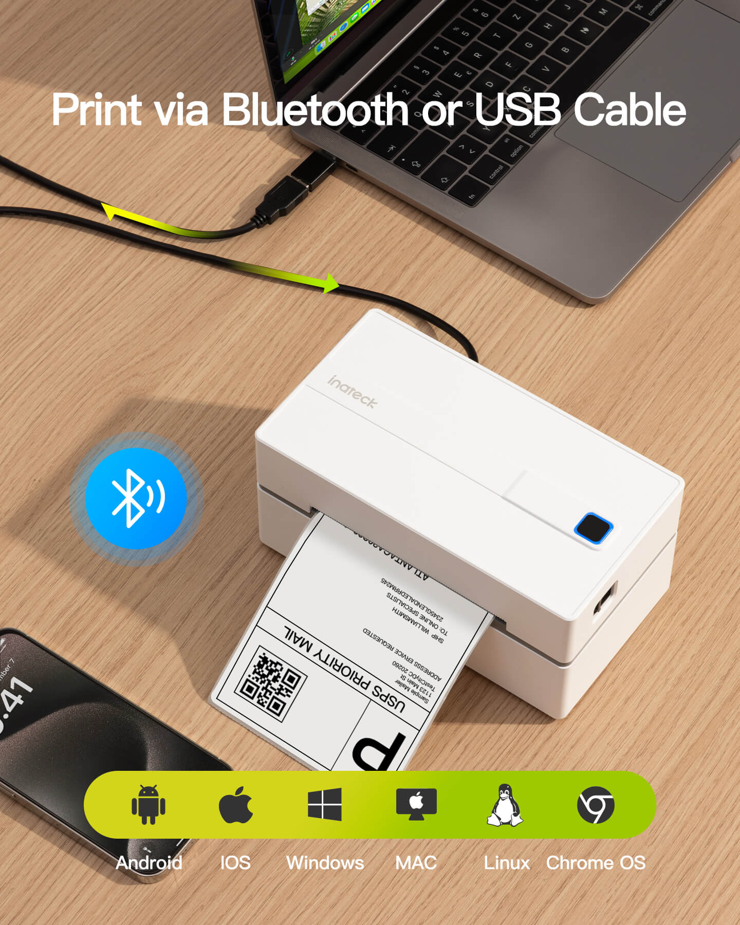 Θερμικός Εκτυπωτής Ετικετών Inateck PR40 – 40-110 mm, 203 DPI & Bluetooth/USB, Μαύρο