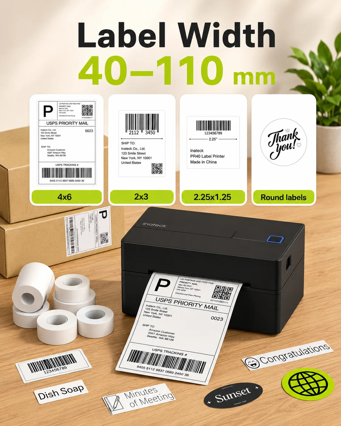 Θερμικός Εκτυπωτής Ετικετών Inateck PR40 – 40-110 mm, 203 DPI & Bluetooth/USB, Μαύρο
