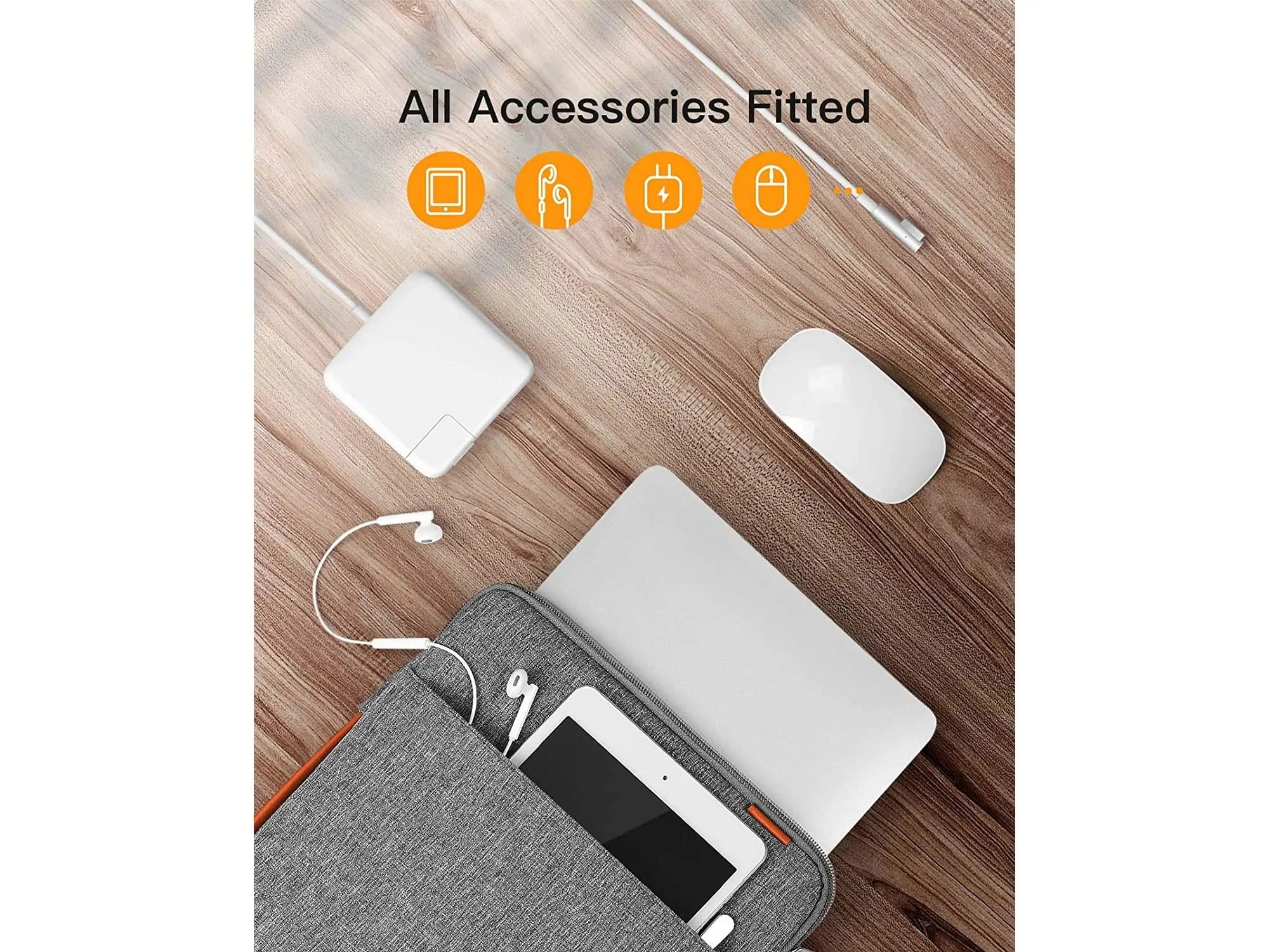 Inateck 15.6″ Laptop Sleeve – Splash-Resistant, Flannel Lining & Accessory Pocket, Grey