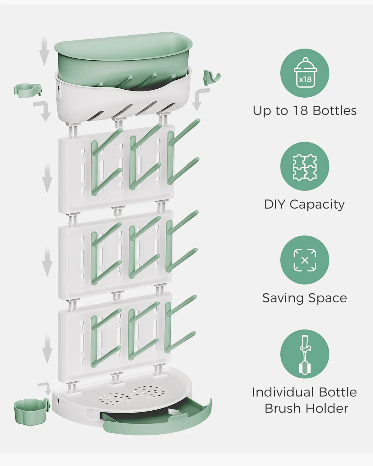 Momcozy DIY Baby Bottle Drying Rack – 18-Bottle Capacity, Adjustable & BPA-Free