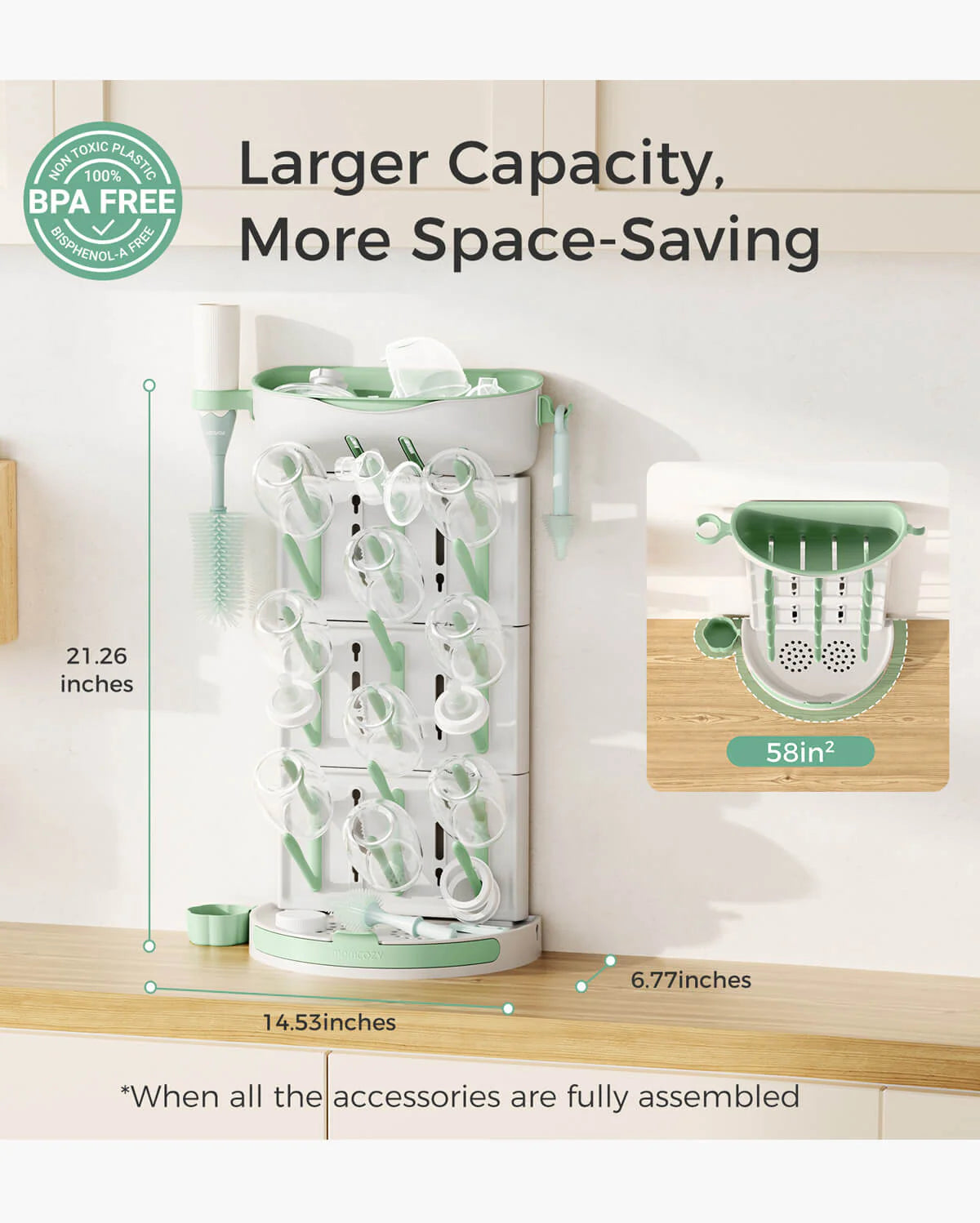Momcozy DIY Baby Bottle Drying Rack – 18-Bottle Capacity, Adjustable & BPA-Free