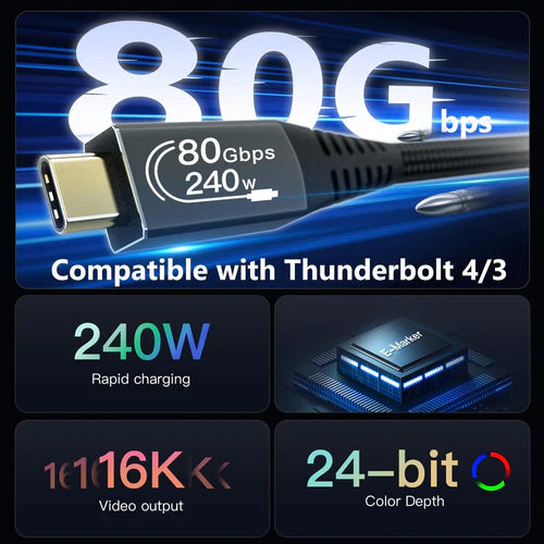 Καλώδιο Thunderbolt 5 1,5 μ. NÖRDIC – Δεδομένα 80 Gbps, Φόρτιση 240W & Βίντεο 16K