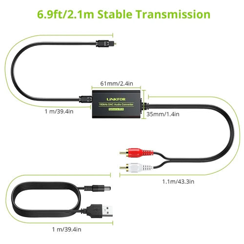 NÖRDIC SGM-257 DAC Digital to Analog Converter – Toslink SPDIF to RCA Stereo, 192 kHz