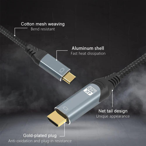 Καλώδιο NÖRDIC USB-C σε HDMI 3μ. – 4K@60Hz, Πλεξίδα Νάιλον, HDCP 2.2 & Αγνός Χαλκός