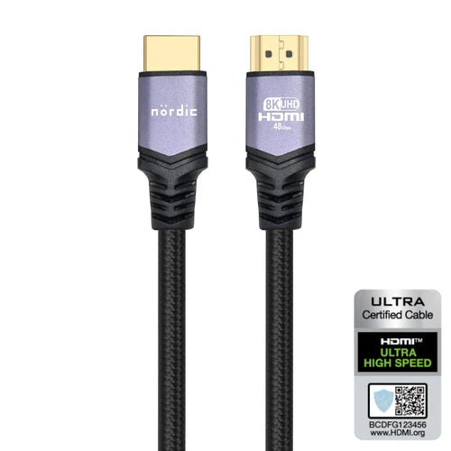 NÖRDIC Certified 1.5m HDMI 2.1 Cable – 48 Gbps, 8K@60Hz, 4K@144Hz & eARC with VRR