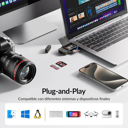 Αναγνώστης Καρτών NÖRDIC USB-C & USB-A – Διπλή Υποδοχή SD & Micro SD UHS-I, USB 3.0