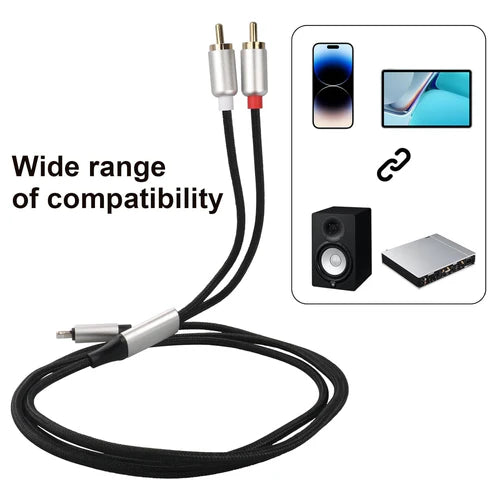 NÖRDIC Lightning to RCA Audio Cable – 1.2 m Stereo L/R, Not MFi & Plug & Play