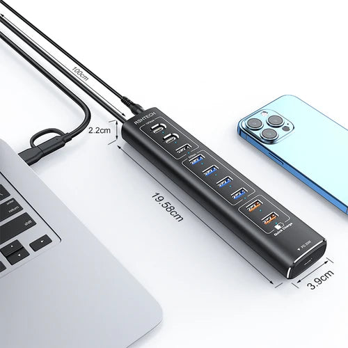 NÖRDIC 10-Port Powered USB Hub – USB 3.2 Gen 2, 20W PD & Individual Switches