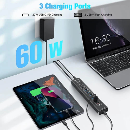 NÖRDIC 10-Port Powered USB Hub – USB 3.2 Gen 2, 20W PD & Individual Switches