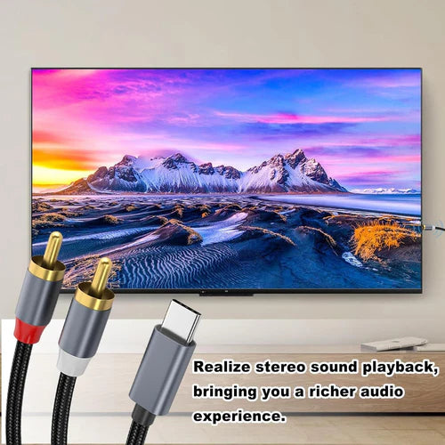 NÖRDIC USB-C to RCA Audio Cable – 2m Stereo L/R, Braided & Plug & Play