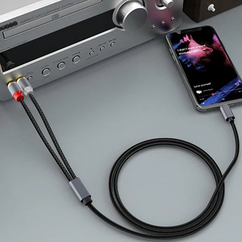 NÖRDIC USB-C to RCA Audio Cable – 2m Stereo L/R, Braided & Plug & Play