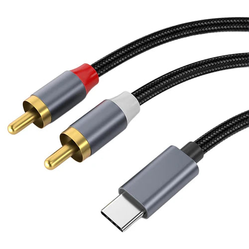 NÖRDIC USB-C to RCA Audio Cable – 2m Stereo L/R, Braided & Plug & Play