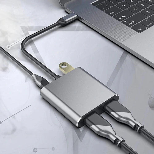 NÖRDIC USB-C to 2×HDMI Adapter – Dual 4K 30Hz, 60 W PD & USB-A 3.1 5 Gbps Hub