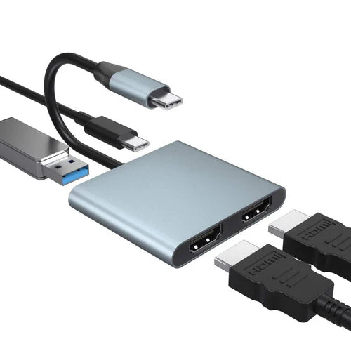 NÖRDIC USB-C to 2×HDMI Adapter – Dual 4K 30Hz, 60 W PD & USB-A 3.1 5 Gbps Hub