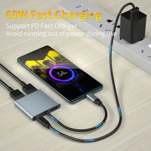 NÖRDIC USB-C to 2×HDMI Adapter – Dual 4K 30Hz, 60 W PD & USB-A 3.1 5 Gbps Hub