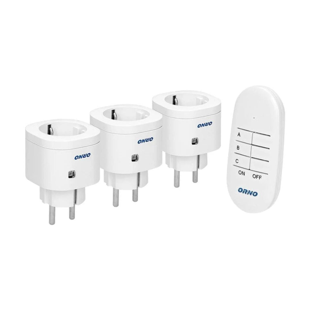 RP-Orno 438 Wireless Remote Controlled Sockets – 3 Schuko Sockets, 30m Range, White