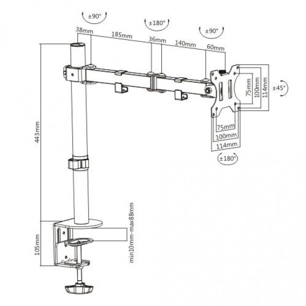 Techly ICA-LCD 503BK Single Monitor Desk Stand 13-32" - view 4