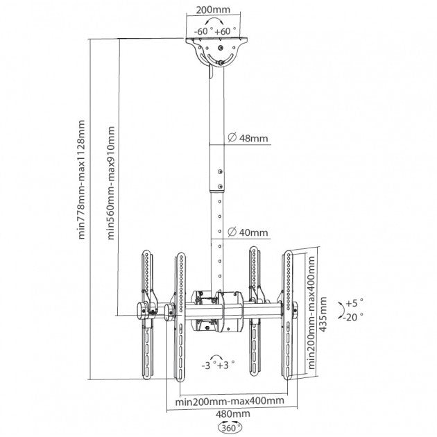 Techly ICA-CPLB 944D Double Telescopic Ceiling TV Mount 23-42" - view 3
