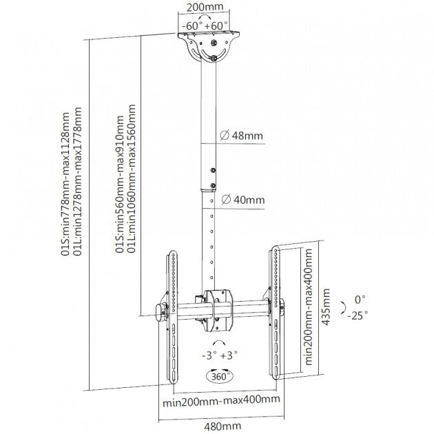 Techly ICA-CPLB 944S Telescopic Ceiling TV Mount 32-55" - view 3