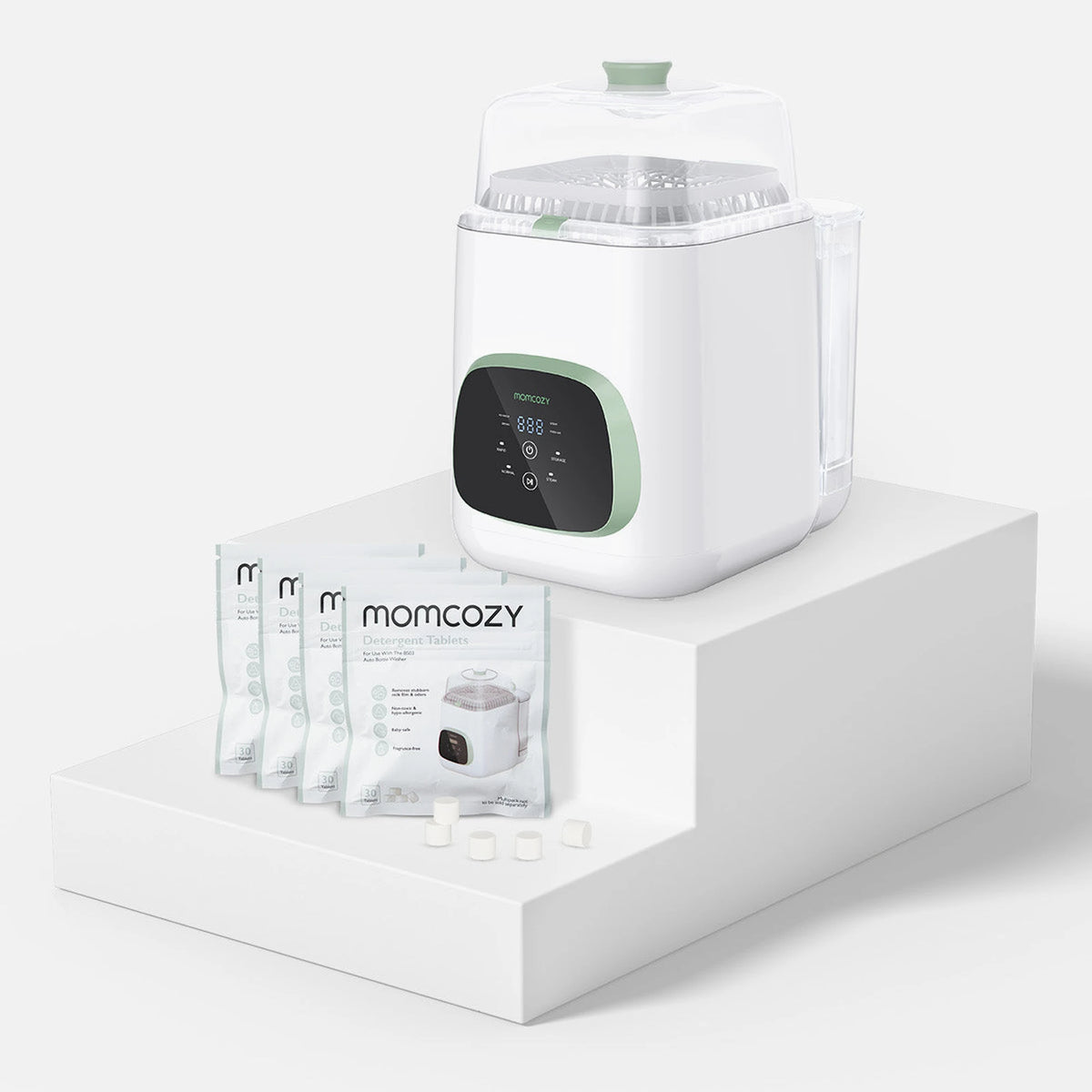 Momcozy KleanPal Pro Bottle Washer + 120 Cleaning Tablets Bundle — Momcozy bundle on light grey background