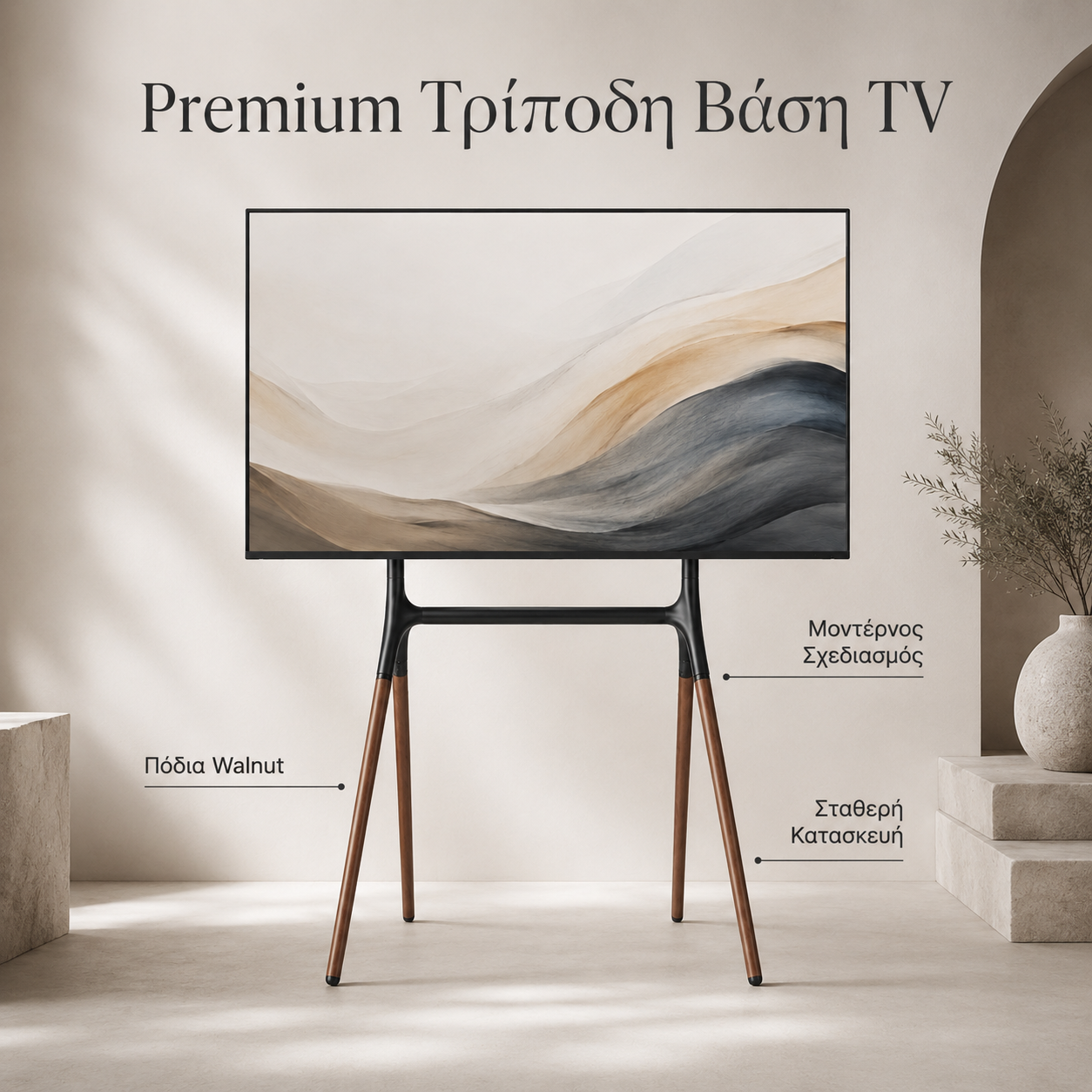 Techly ICA-TR19 Tripod TV Floor Stand 49-70″ – VESA 600x400, 40 kg Load & Walnut Wood Legs