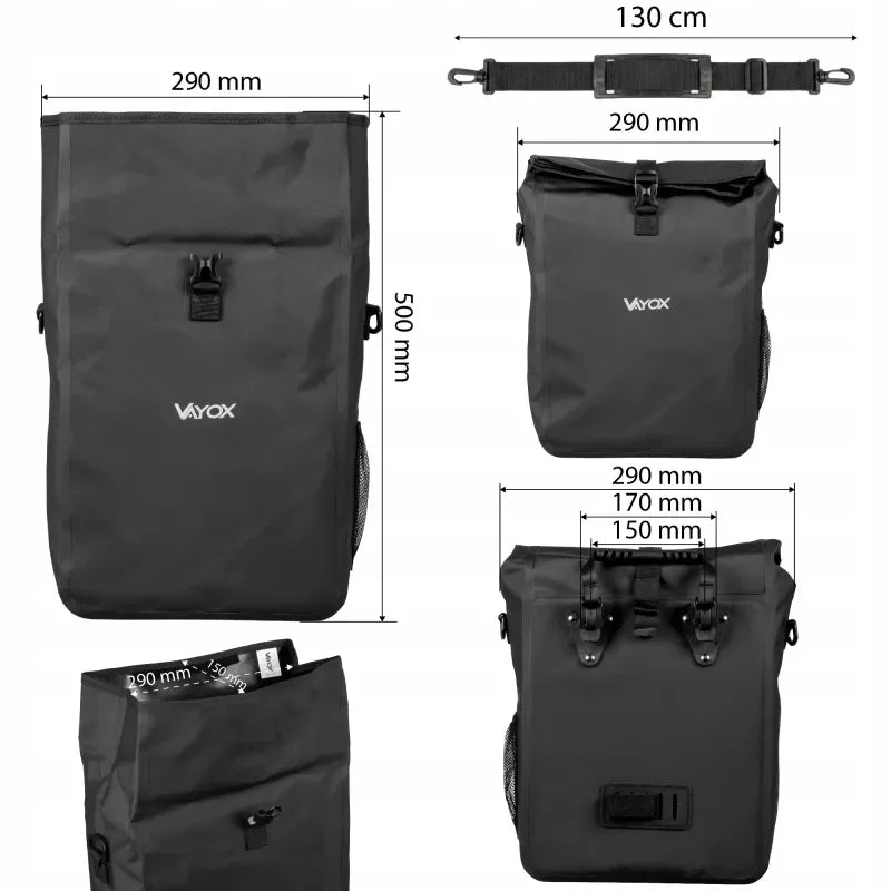 Bike Pannier Rack Bag 20L PVC Black Hook Mount VA0444B VAYOX - view 3