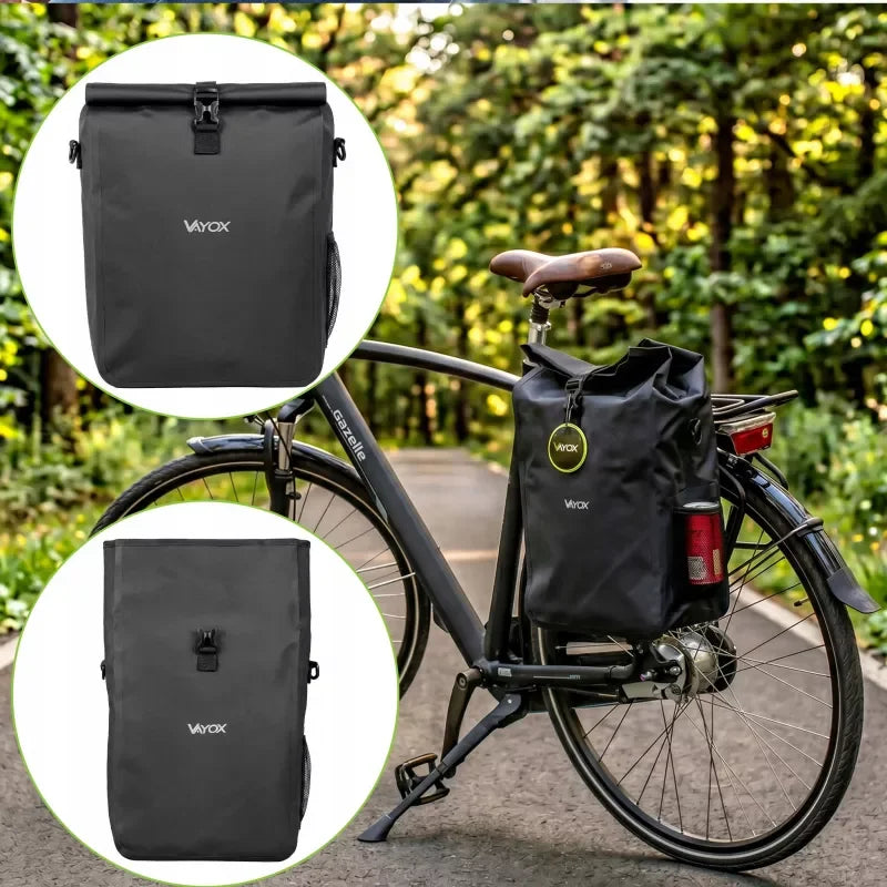 Bike Pannier Rack Bag 20L PVC Black Hook Mount VA0444B VAYOX - view 4