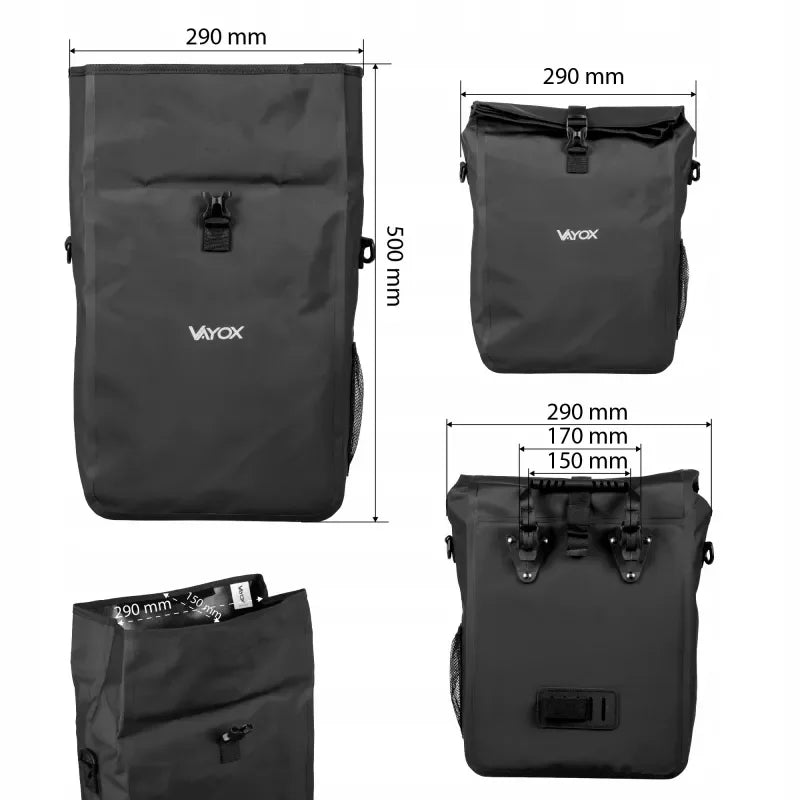 Bike Pannier Rack Bag 20L PVC Black Hook Mount VA0444B VAYOX - view 5