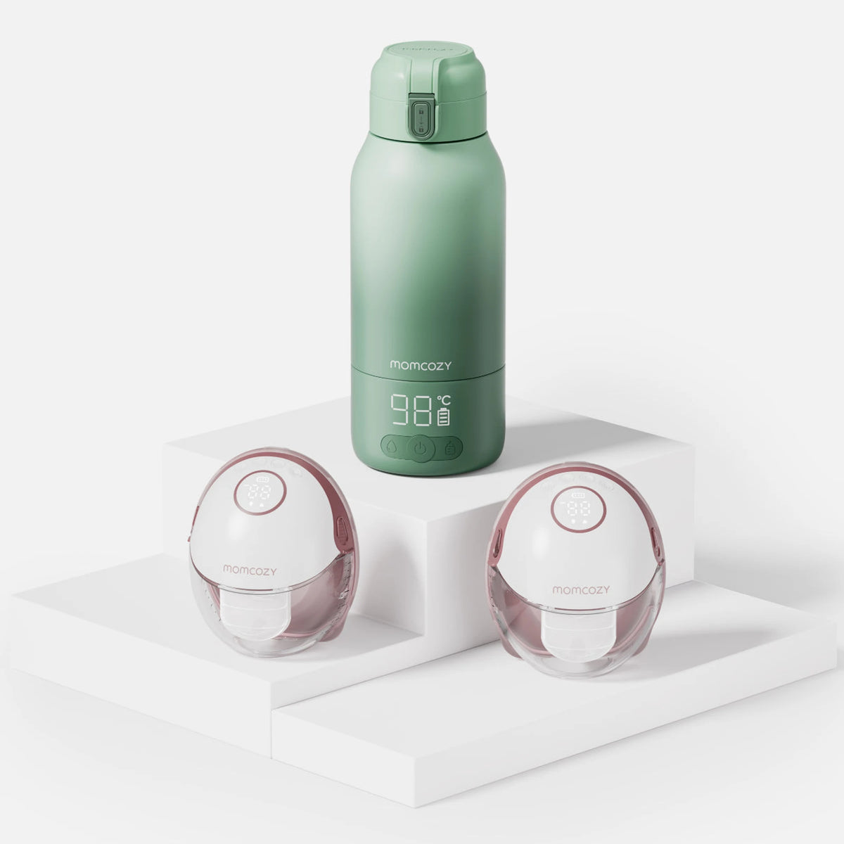 Momcozy M6 Breast Pump + Portable Bottle Warmer Bundle — Momcozy bundle on light grey background