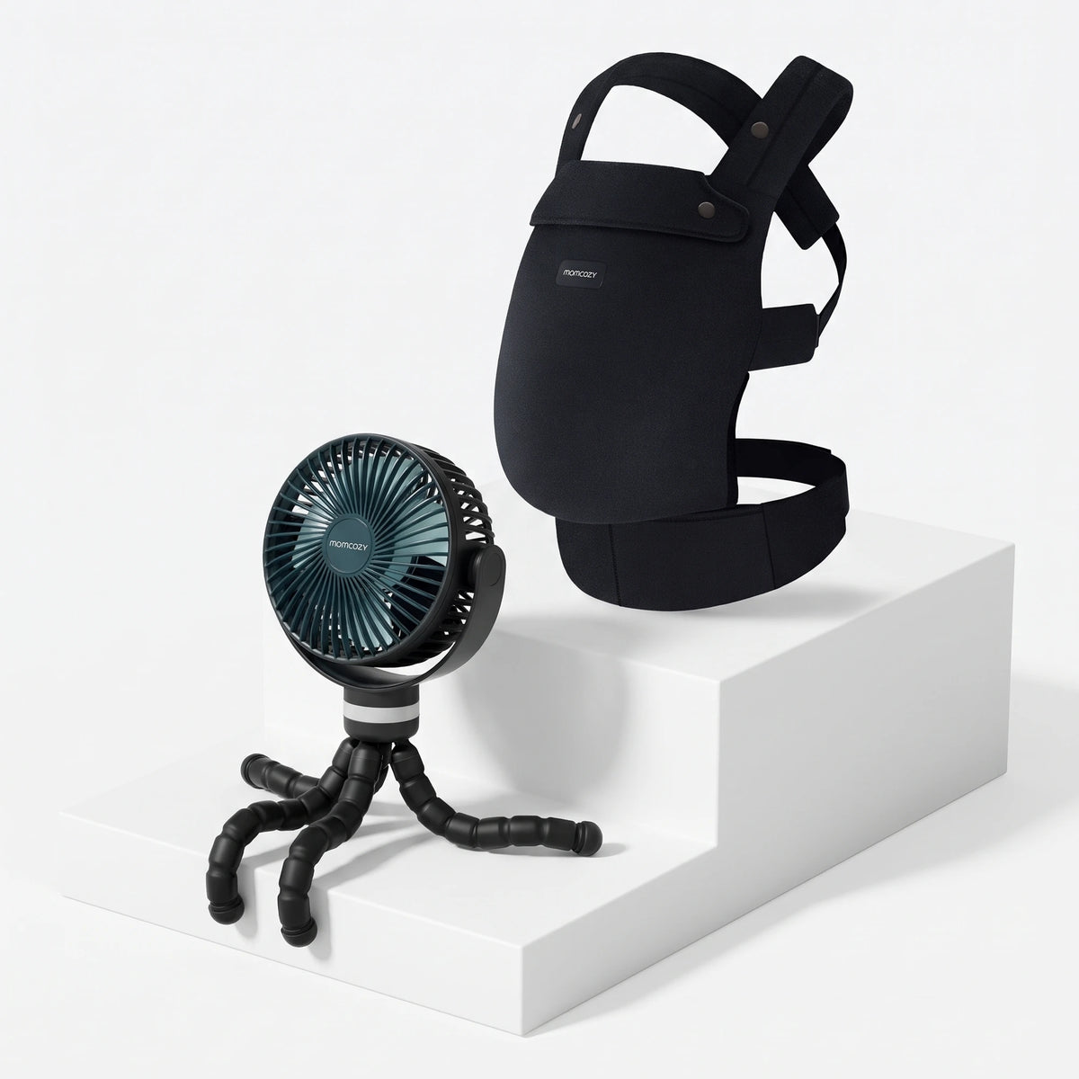 Momcozy PureHug Baby Carrier + Handheld Cooling Fan Outing Bundle — Momcozy bundle on light grey background