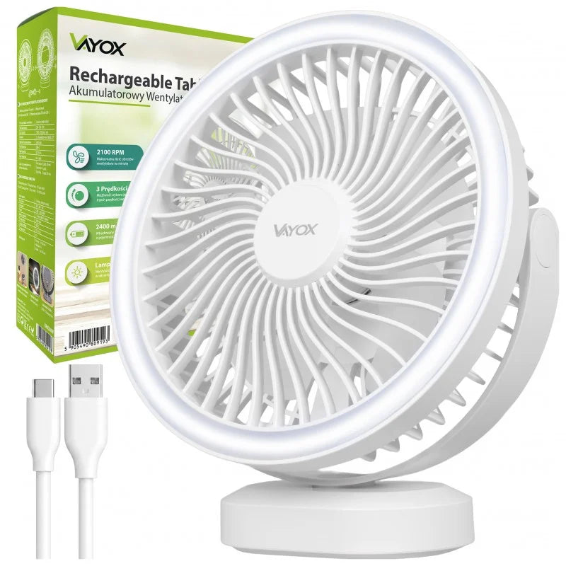 Desk Fan with Battery and 48xSMD Light White VA0338W VAYOX