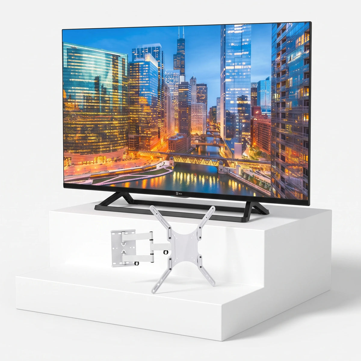 TELE System TS24 LS14 24" TV + Techly Ultra Slim Wall Mount Bundle — TV and wall mount on light grey background