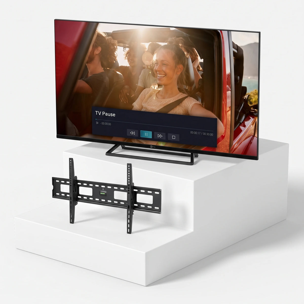 TELE System TS43FL4KSMV13 43" TV + Free Manhattan Fixed Wall Mount — TV and wall mount on light grey background