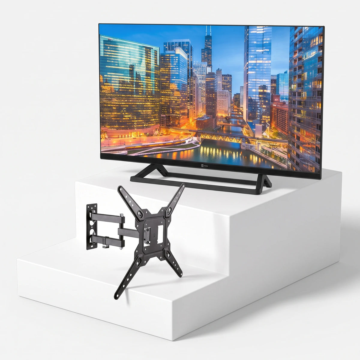 Τηλεόραση TELE System TS24 LS14 24" + Δωρεάν Βάση Τοίχου Jolly Line Περιστρεφόμενη — τηλεόραση και βάση τοίχου σε ανοιχτό γκρι φόντο