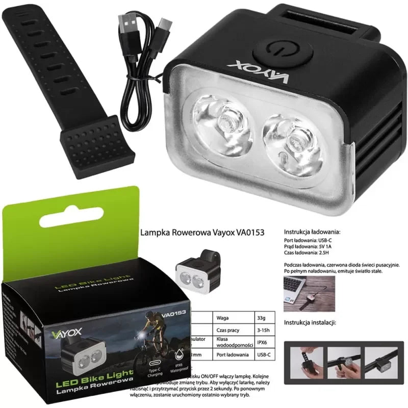 Front Bike Light 300lm VA0153 VAYOX - view 11