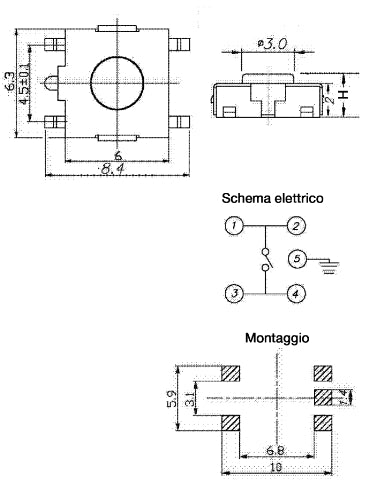 GBC 24.0870.05 Tact Switch 12×12×4.3 mm – 4-Pin PCB Mount, 0.05A/12Vdc & IP20