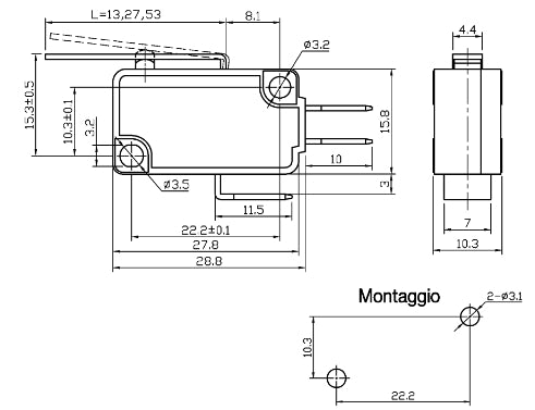 GBC 24.2862.06 Διακόπτης Ορίου Microswitch – Λαμάκι 13mm, 16A 250Vac & Faston 6.3mm