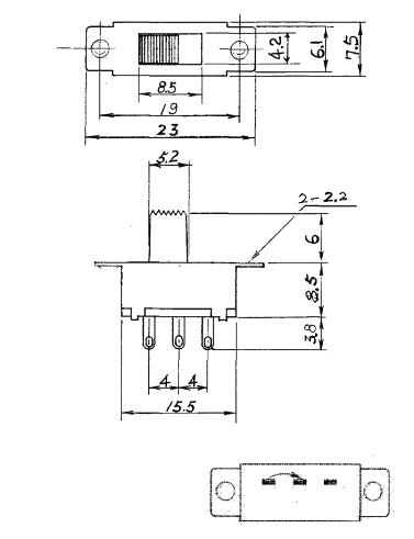 GBC 24.4703.12 Συρόμενος Διακόπτης 7.5×23 mm – ON-ON, 1A/250Vac & 3 Pin Κόλλησης