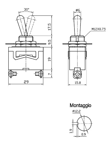 GBC 24.5220.00 Unipolar Lever Switch – 10A 250Vac, Screw Terminals & 12 mm Panel Mount