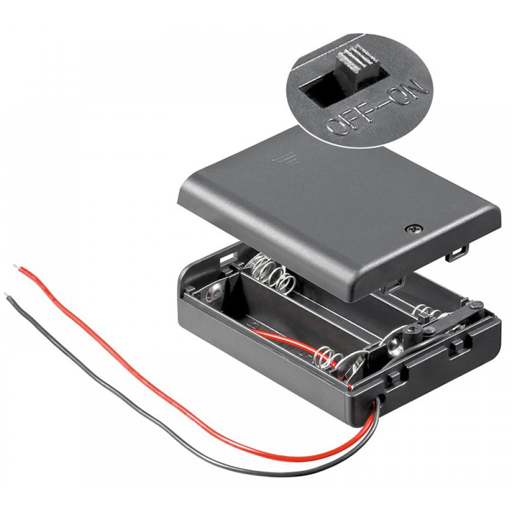 Θήκη Μπαταρίας GBC 25.0110.90 3× AAA (UM4) – Διακόπτης ON-OFF, ABS & Καλώδια 150 mm