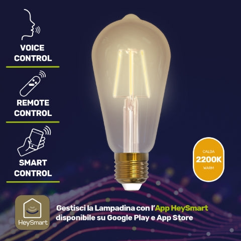 GBC HEYBULB Smart WiFi LED E27 7W – 2200K Dimmable Filament, ST64 & Alexa / Google Home