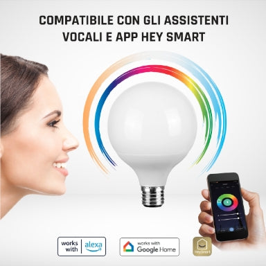 GBC HeyGlobe Smart WiFi E27 G95 LED Globe 11W – RGB+CCT 2700-6500K, Alexa & Google Home