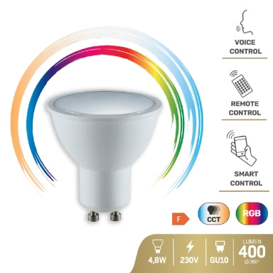 GBC HeySpot Smart WiFi GU10 LED Spotlight 5W – RGB+CCT 2700-6500K, Alexa & Google Home