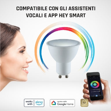 GBC HeySpot Smart WiFi GU10 LED Spotlight 5W – RGB+CCT 2700-6500K, Alexa & Google Home