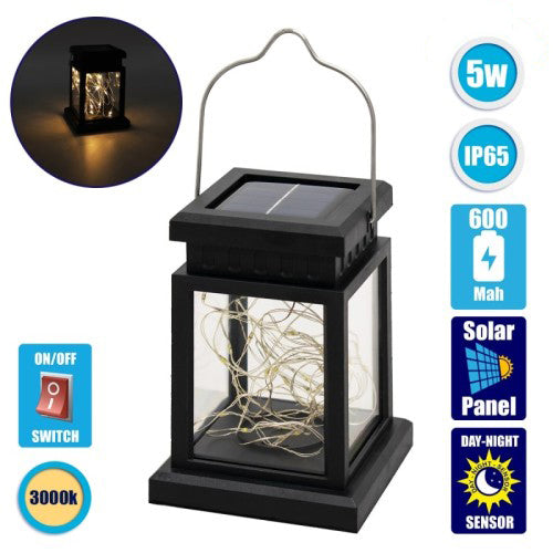 Ηλιακό Φανάρι Κήπου GloboStar 71505 5 W 3000K IP65 – 300 lm Γιρλάντα LED & Αισθ. Ημέρας
