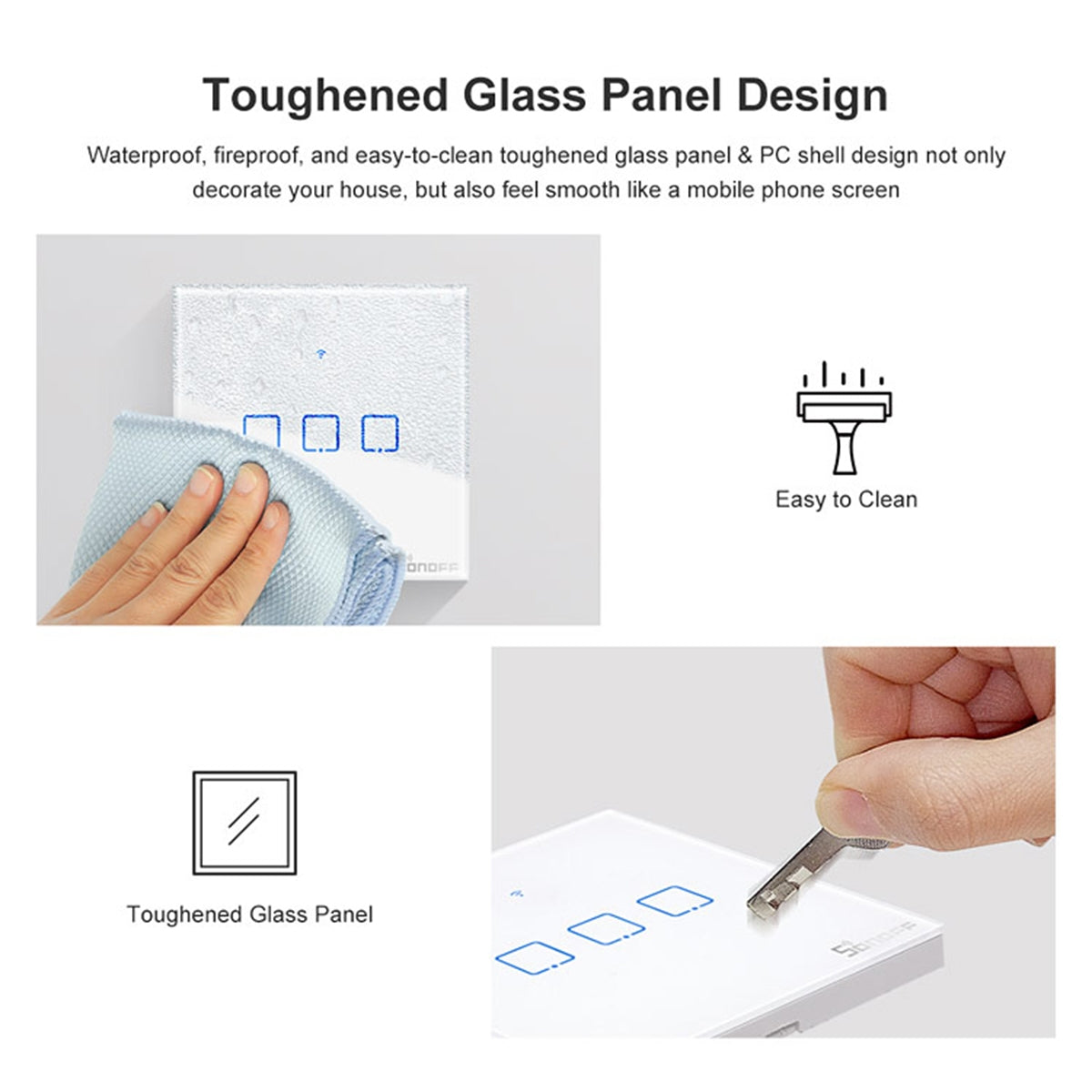 SONOFF T0EU1C-TX-EU-R2 Wi-Fi Smart Touch Wall Switch 1-Gang – Glass Panel, Alexa & Google