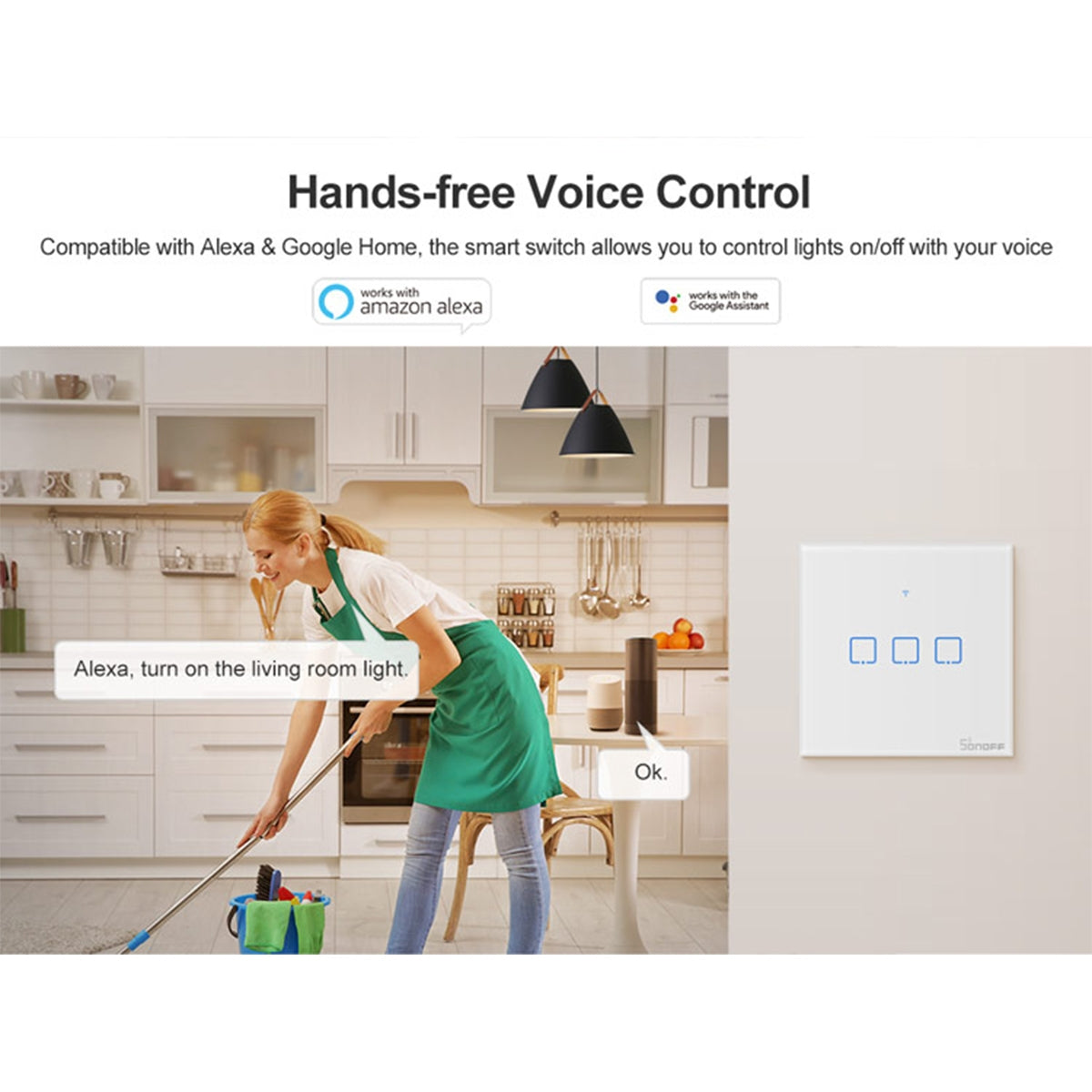 SONOFF T0EU1C-TX-EU-R2 Wi-Fi Smart Touch Wall Switch 1-Gang – Glass Panel, Alexa & Google