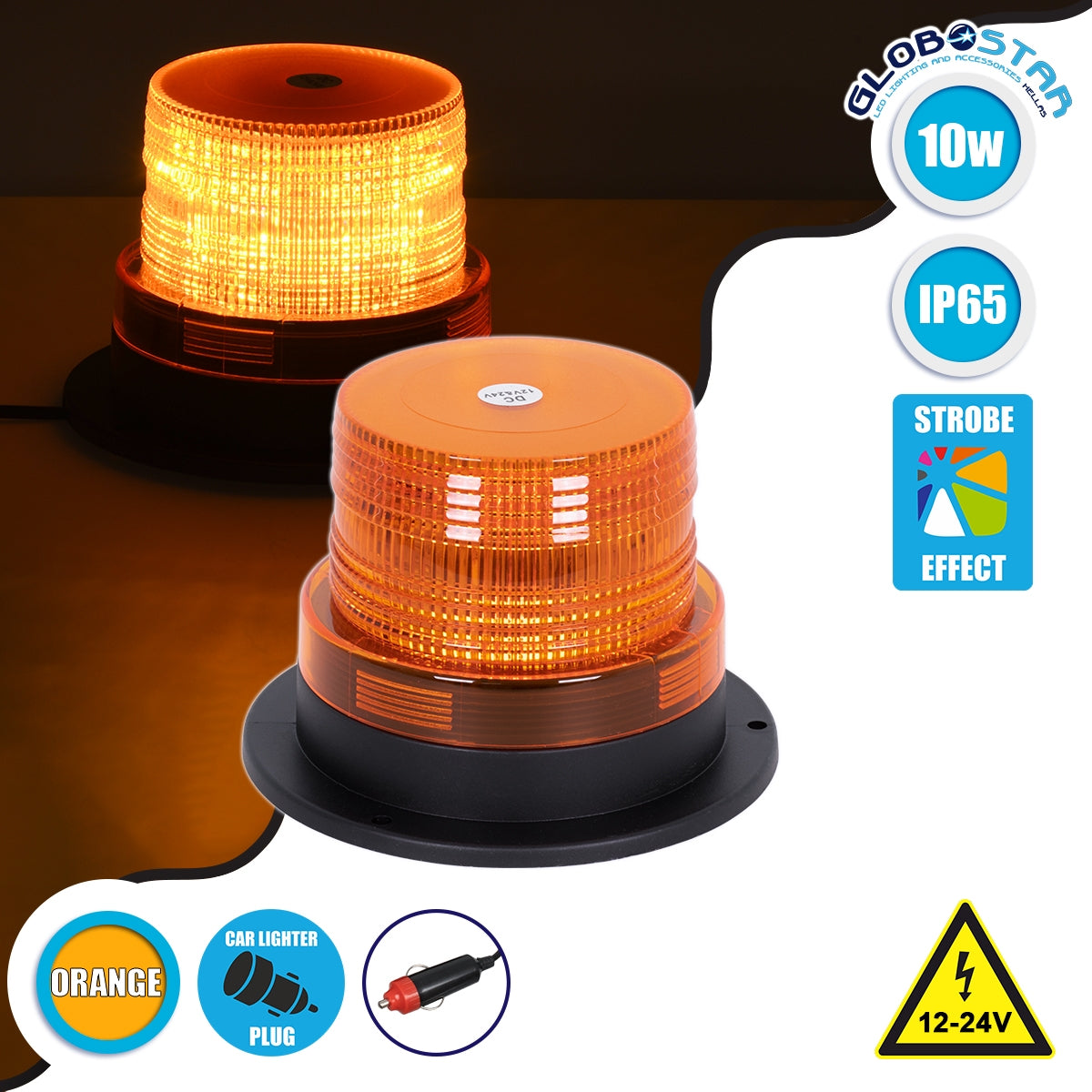 Vehicle Flashing Beacon Strobe LED 10W 12-24V IP65 Orange