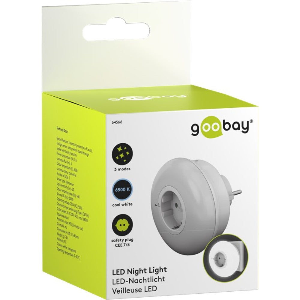 Goobay ICLLE09 Φως Νυκτός LED Πρίζας – Αισθητήρας Λυκόφωτος, 6500K & Διέλευση Schuko