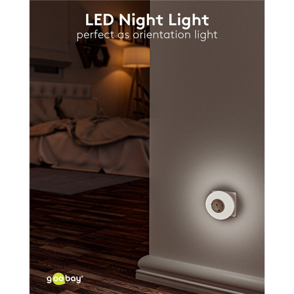 Goobay ICLLE09 Φως Νυκτός LED Πρίζας – Αισθητήρας Λυκόφωτος, 6500K & Διέλευση Schuko